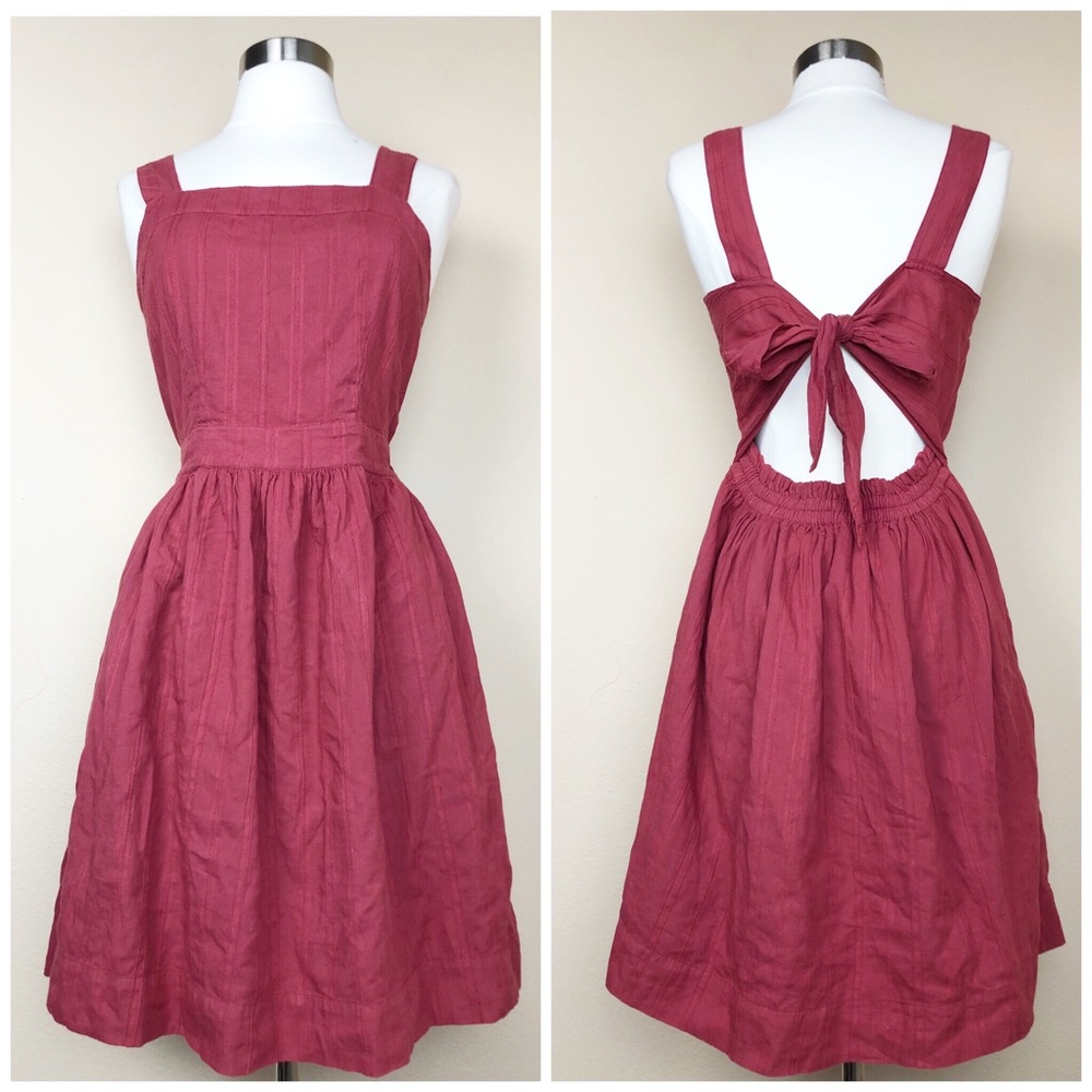 Madewell Apron Tie Back Bow Mini Dress Red